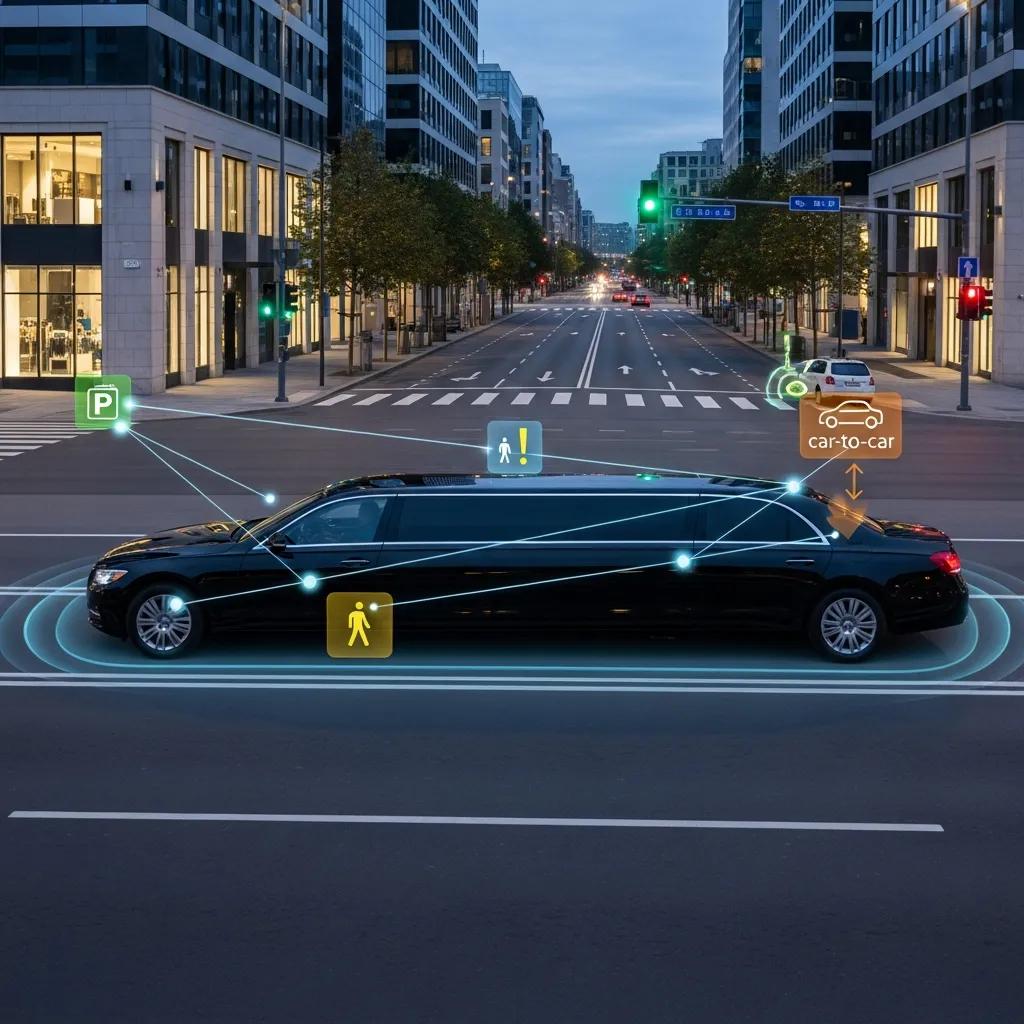Luxury limousine demonstrating V2X technology enhancing safety and connectivity on the road