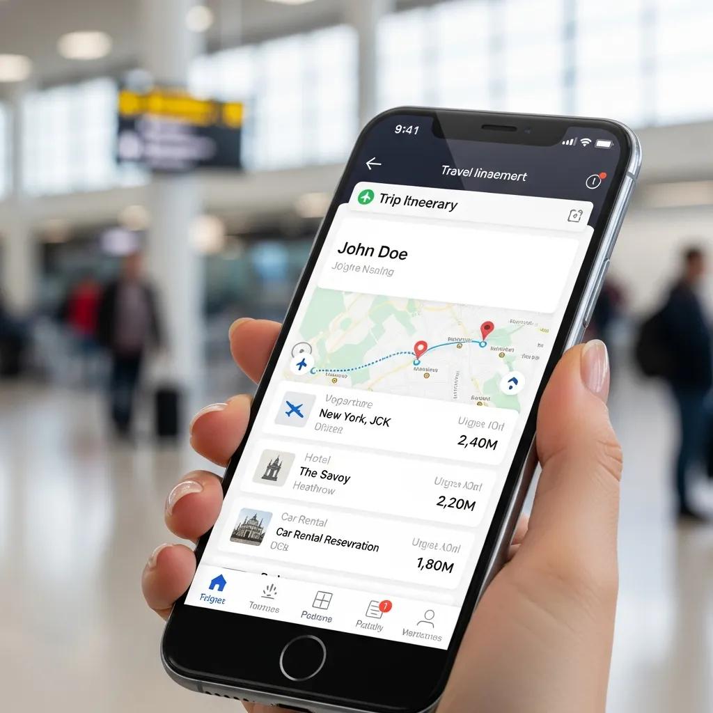 Smartphone with travel management app, illustrating the impact of technology on business travel