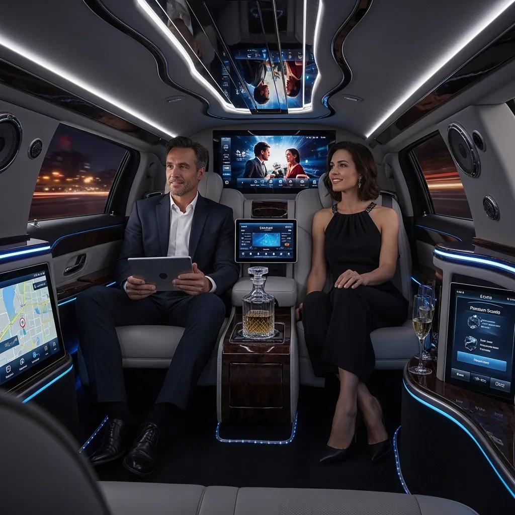 Advanced multimedia systems in a luxury limousine enhancing passenger experience