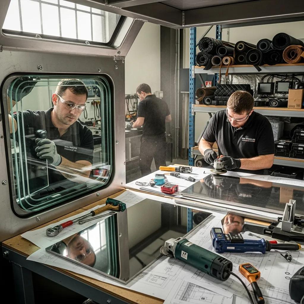 Artisans crafting luxury armored vehicle interior with high-quality materials