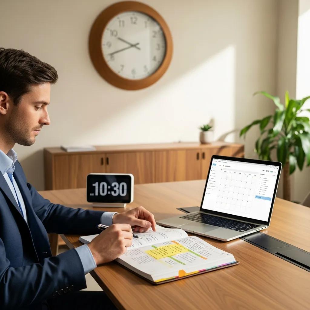 Executive managing time effectively in a modern office environment