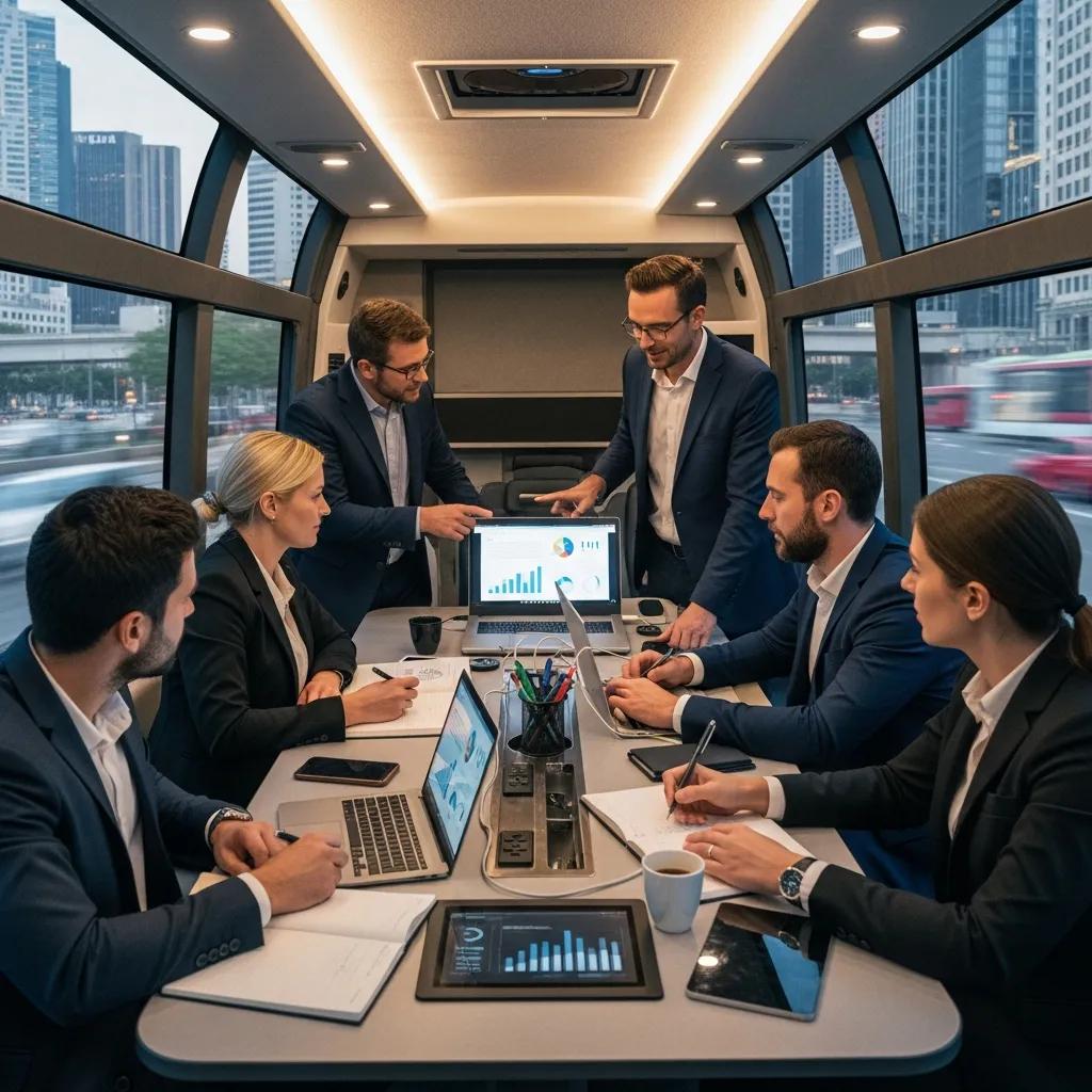Executives collaborating effectively in a mobile workspace vehicle
