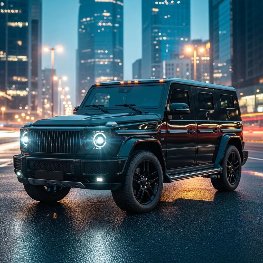 Luxury armored vehicle in urban setting, showcasing design and security features