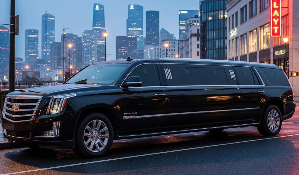 Luxury armored limousine parked in an urban setting, showcasing security and elegance