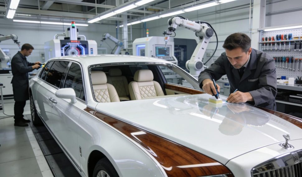 Luxury limousine manufacturing showcasing craftsmanship and advanced technology